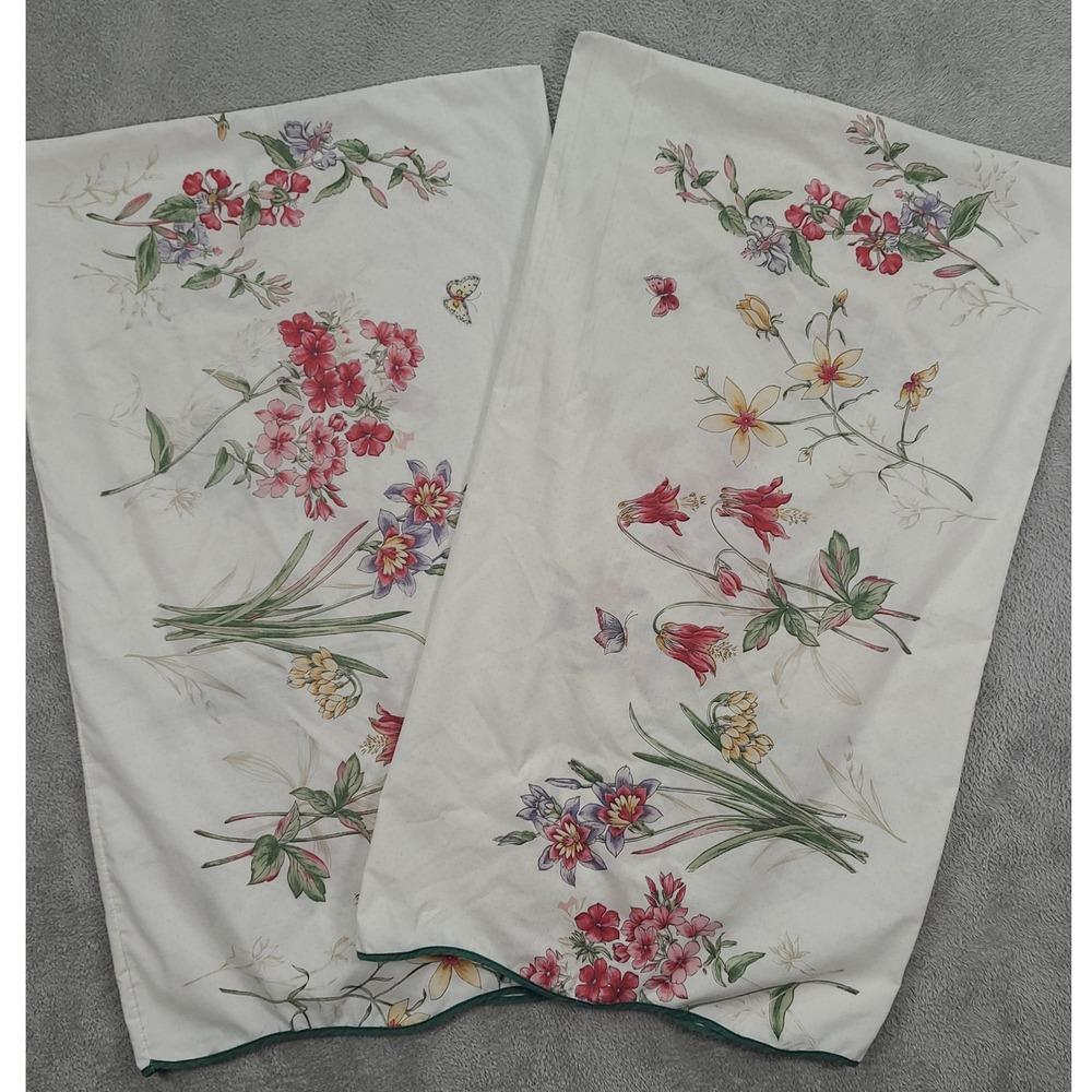 Vintage Springs Floral Pillowcase Set Trim Flowers‎ Butterfly Cottagecore